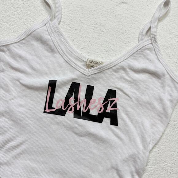 Bozzolo White Ribbed LALA Lashes Crop Tank Top, Size Small - Picture 2 of 4